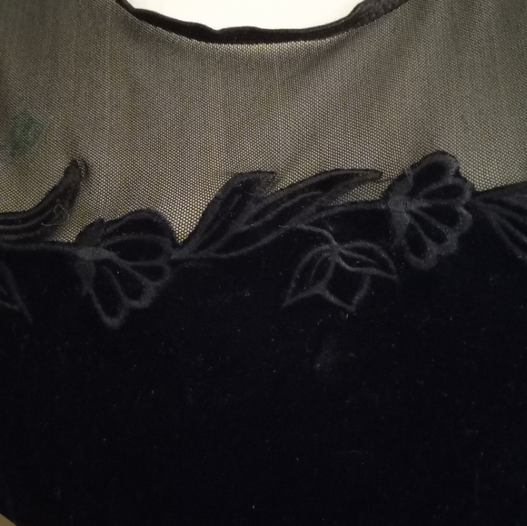 Used,not new velour stretch black top/camisole with mesh top part&embroidery. - Picture 3 of 3